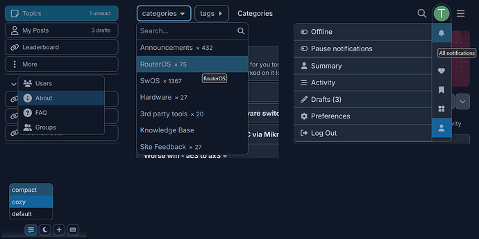 Popup menus (dark)