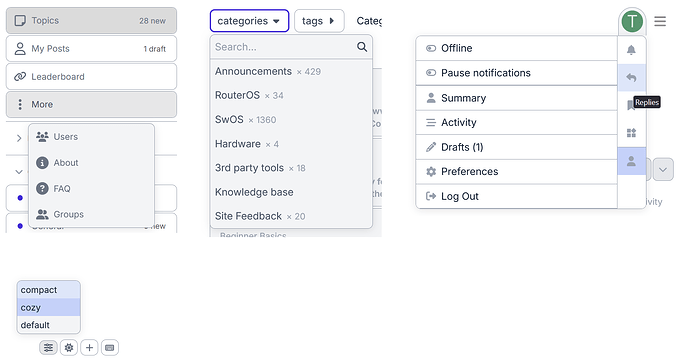 Popup menus (light)