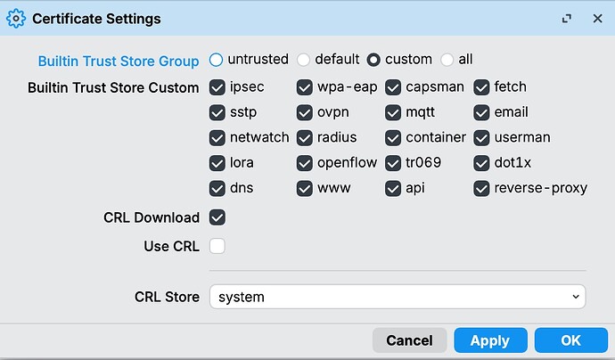certificate settings