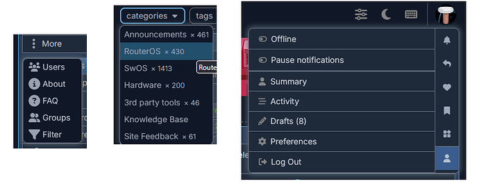 Popup menus (dark)