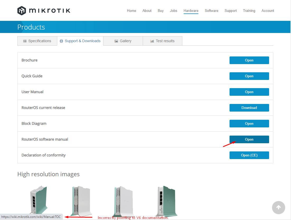 hAP ax lite RoouterOS software manual link pointing to wrong documentation.png