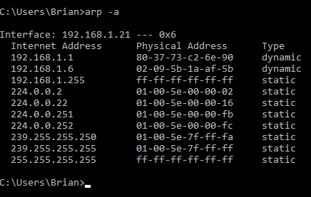 PIX-LINK 300M CMD 'arp -a' check on PIX-LINK LAN connected device - 4-5-2020.jpg