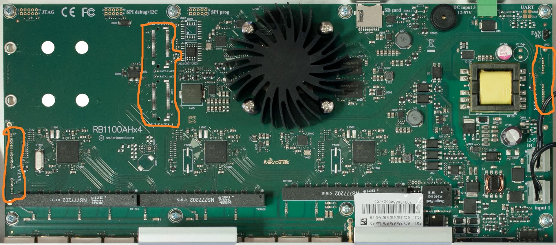 How to fix the missing m.2 and sata electronic components in the RB1100AHX4  circuit board that do not work properly - MikroTik hardware general -  MikroTik community forum