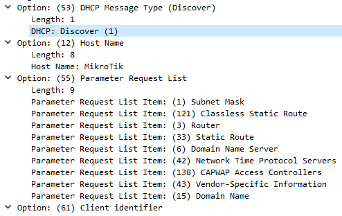 DHCP Discover Options