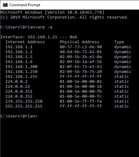 PIX-LINK 300M CMD 'arp -a' check on router connected devices 1-5-2020.jpg