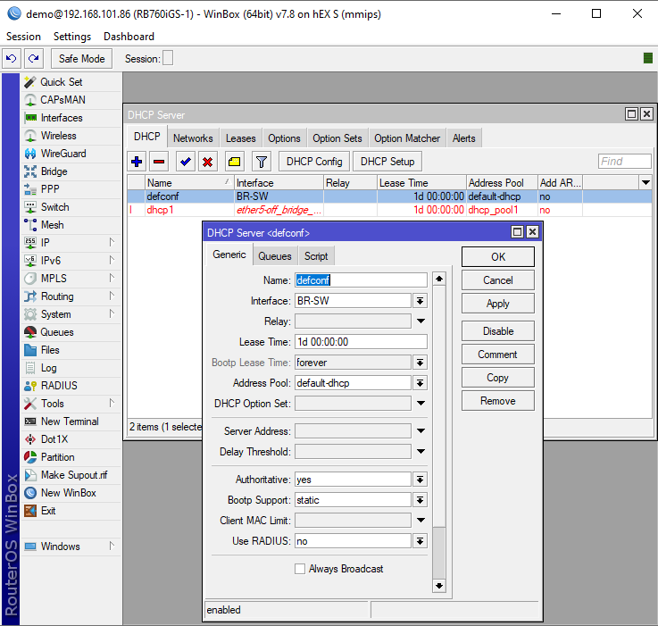 hEX S dhcp 1 day lease time.png